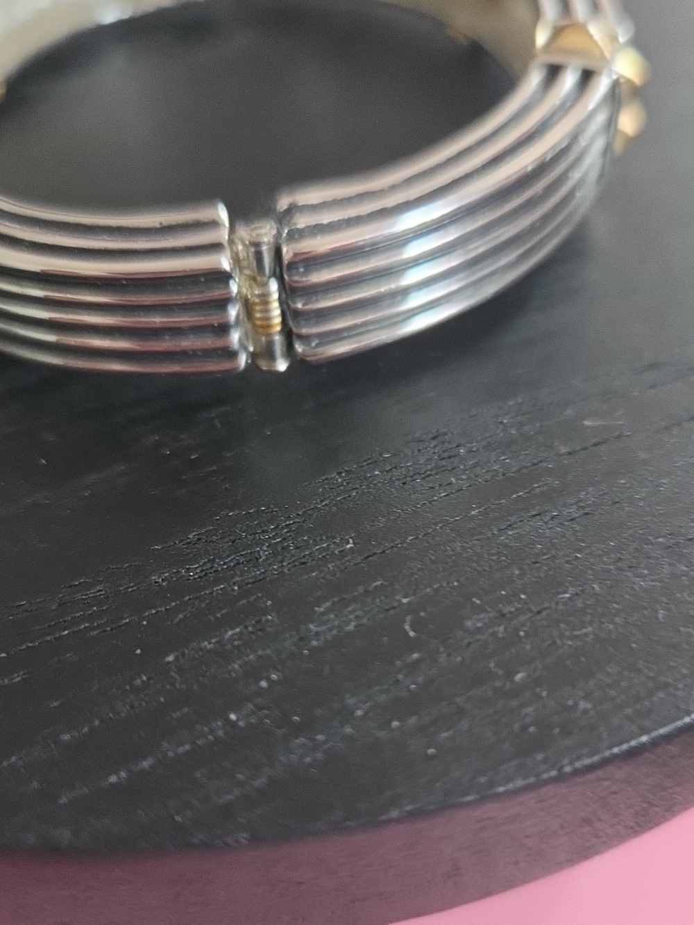 Two-Tone Silver and Gold Ribbed Stackable Bangle Bracelet - Picture 8 of 9